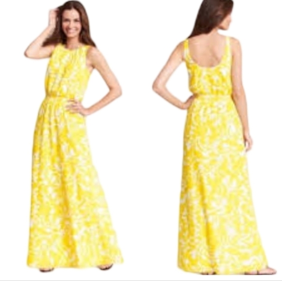 Ann Taylor Yellow Floral Sleeveless Printed Maxi Dress Size 12 - Picture 1 of 6